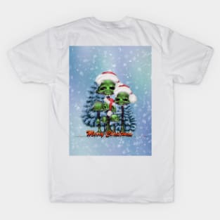 Merry christmas, funny mushroom skull with christmas hat T-Shirt